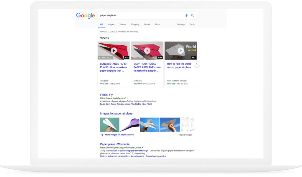 Example of Google as a landing page