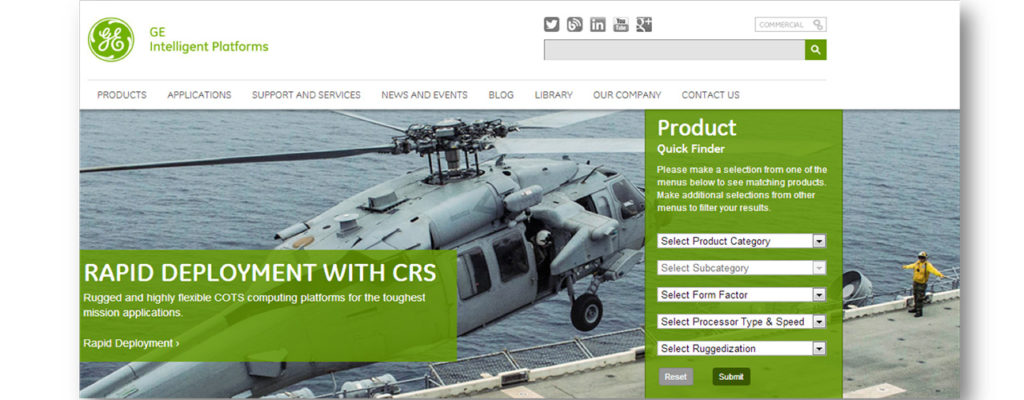 Product quick finder functionality on GE Intelligent Platform's website